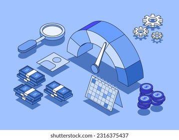 Credit report, isometric vector concept of personal credit score information and financial rating. Credit score banner. Vector illustration concept