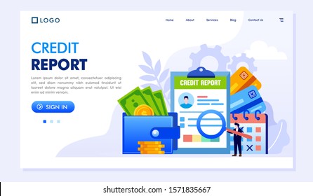 Credit Report Landing Page Website Illustration Vector Flat Design