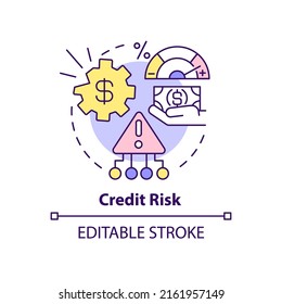 Credit Risk Concept Icon. Risk Category Abstract Idea Thin Line Illustration. Financial Hazards. Failure To Repay Loan. Isolated Outline Drawing. Editable Stroke. Arial, Myriad Pro-Bold Fonts Used