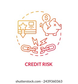 Icono de concepto de gradiente rojo de riesgo crediticio. Riesgo de impago. Préstamos P2P. El prestatario no realiza los pagos requeridos. Ilustración de línea de forma redonda. Idea abstracta. Diseño gráfico. Fácil de usar en marketing