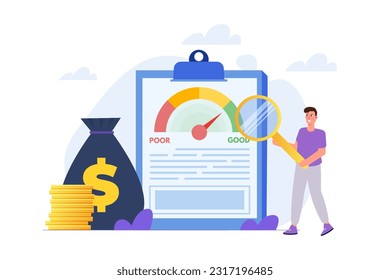 Credit score app with rating scale from poor to good rate. Vector illustration.