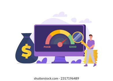 Credit score app with rating scale from poor to good rate. Vector illustration.