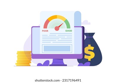 Credit Score-App mit Ratingskala von schlechter bis guter Rate. Vektorgrafik.