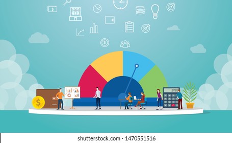 Credit Score Business Concept For Profile Data With Team Analyze Financial Data With Sign Or Symbol Meter With Modern Flat Style - Vector