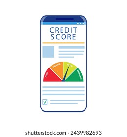 Credit score business report on smartphone screen. Financial information about the client. Credit financial indicator rating. isolated on white background.