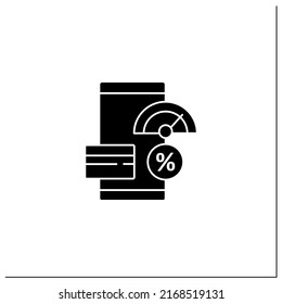 Icono de glifo que cambia la calificación crediticia. Obteniendo un préstamo bancario. Análisis de solvencia. Tipo de interés. Concepto de servicio bancario móvil.Firma plana rellenada. Ilustración vectorial de silueta aislada