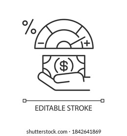 Credit score changing linear icon. Getting bank loan. Creditworthiness analysis. Interest rate. Thin line customizable illustration. Contour symbol. Vector isolated outline drawing. Editable stroke