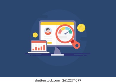Credit score checker online, Financial credit score, Financial data analysis, Online credit score - vector illustration with icons