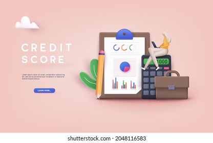 Credit score concept. Personal credit score information for presentation, web page. 3D Web Vector Illustrations. 