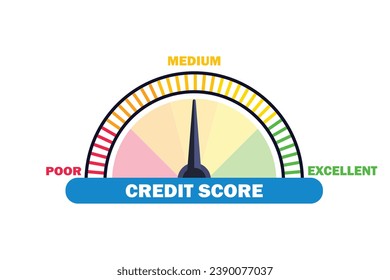 Credit score concept. Vector illustration of credit score scale with arrow.