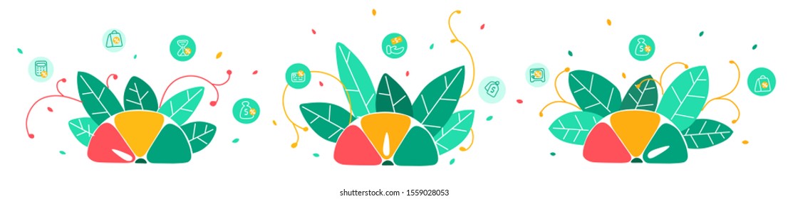 Credit score diagram with arrow flat vector colorful illustration