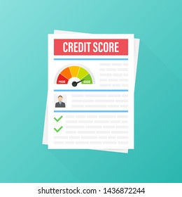 Credit score document. Paper sheet chart of personal credit score information. Vector stock illustration.
