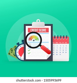 Credit score document. Paper sheet chart of personal credit score information. Vector illustration.