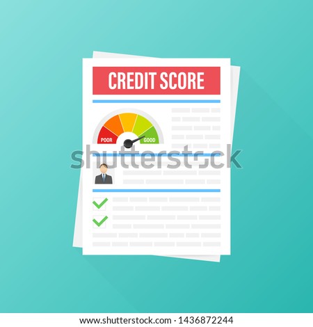 Credit score document. Paper sheet chart of personal credit score information. Vector stock illustration.