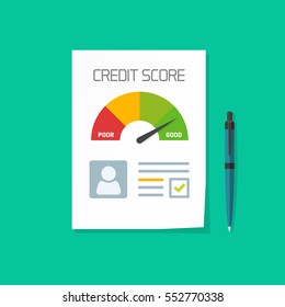 Credit Score Document Vector Concept, Paper Sheet Chart Of Personal Credit Score Information And Pen, Personal Data Report Form, Good Index Of Credit History And Approved Stamp