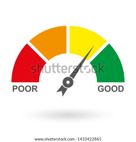 Credit Score Gauge. Bad and Good meter. Credit rating report. Vector illustration.