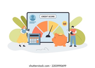 Credit score gauge flat vector illustration. Indicator with color blocks from poor to rich. Finance, rating, success, report, credit history concept for banner, website design or landing web page