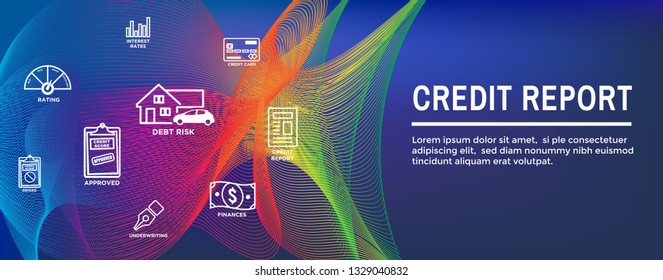 Credit Score Icon Set and Web Header Banner  Chart or Pie Graph with Realistic Credit Card