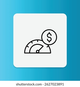 Ícone de pontuação de crédito com velocímetro e cifrão.