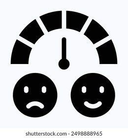 Credit Score Icon, Speedometer, Rating Scale With Emoji Sad To Happy, Isolated Silhouette Vector Icon.