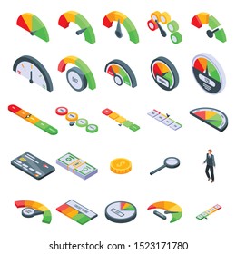 Credit score icons set. Isometric set of credit score vector icons for web design isolated on white background