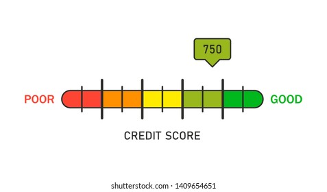 Credit score illustration. Progress indicator with pointer. Financial situation level. EPS 10