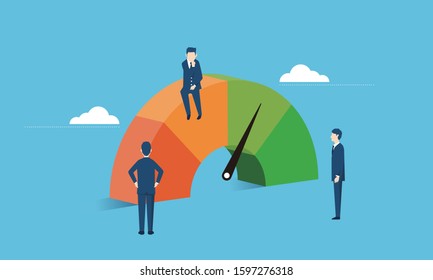credit score image,people standing with score,vector illustration,blue background
