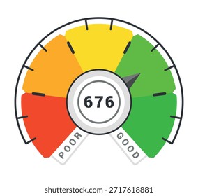 Um indicador de pontuação de crédito com segmentos de cores claras indicando níveis de integridade de crédito.