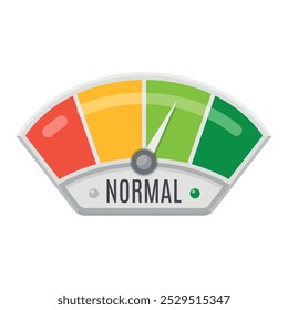 Um indicador de pontuação de crédito, com cores que variam de vermelho a verde, mostra uma leitura na faixa normal, enfatizando saúde financeira positiva e credibilidade