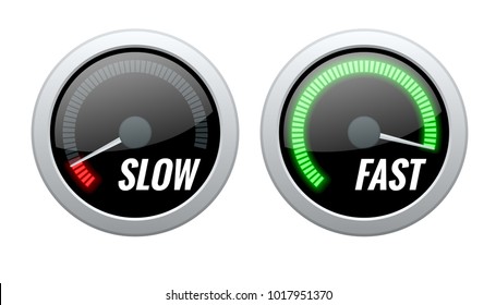 Credit Score Indicator or Fast and Slow Download Speedometers. Vector illustration.