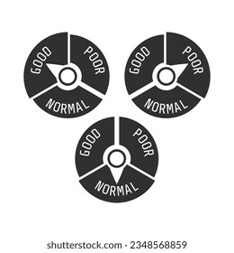 Credit score indicators or gauges set. Business manometer icon in flat style. Financial history assessment of credit scores meter. Scores indicator isolated on white background. 