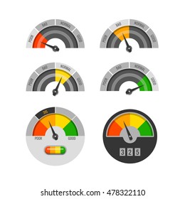 Credit score indicators vector set. Pointer rating finance indication illustration