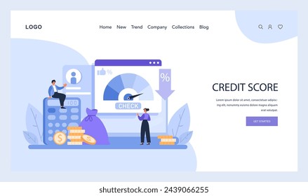 Credit Score Insight. A visual guide to understanding and checking your credit score, illustrated with a calculator, gauges, and financial symbols. Flat vector illustration