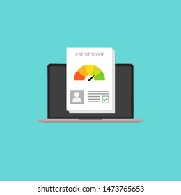 Credit score in laptop flat style