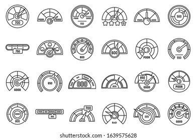 Credit score level icons set. Outline set of credit score level vector icons for web design isolated on white background