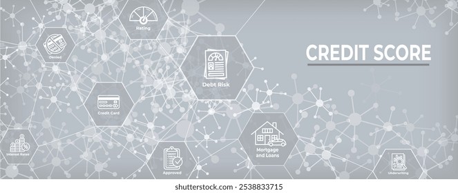 Puntuación de crédito para la refinanciación de préstamos - Conjunto de iconos de aplicación y Anuncio de Web