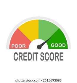 Credit score for mortgage loan, scale rating meter review flat icon design.