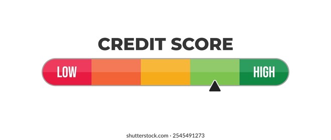 Credit score ranges icon. Loan rating scale with levels from poor to excellent. Fico report dashboard with arrow isolated on white background. Financial capacity assessment. Vector flat illustration