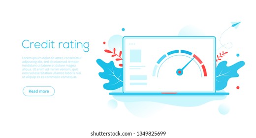 Bonitätsbewertung oder Ratingkonzept in flacher Vektorgrafik. Kredithistorie-Zähler oder -Skala für die Bonitätsmeldung. Webbanner-Layoutvorlage.