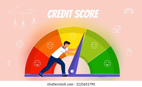 Credit score or rating concept in flat vector illustration Scale changing credit information from poor to good, excellent Payment history data meter Loan history meter or scale creditworthiness report