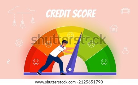 Credit score or rating concept in flat vector illustration Scale changing credit information from poor to good, excellent Payment history data meter Loan history meter or scale creditworthiness report