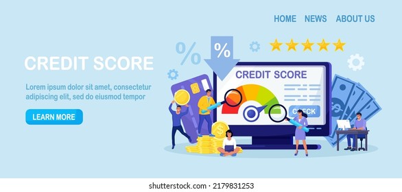 Credit Score, Rating. People Examining Client Creditworthiness Report With Credit History . Bank Analysts Evaluating Ability Of Prospective Debtor To Pay Debt. Payment History Data Meter. Loan Mortage