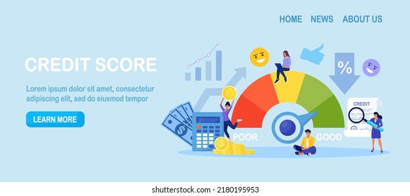 Credit Score, Rating. People Examining Client Creditworthiness Report With Credit History. Bank Analysts Evaluating Ability Of Prospective Debtor To Pay Debt. Payment History Data Meter. Loan, Mortage