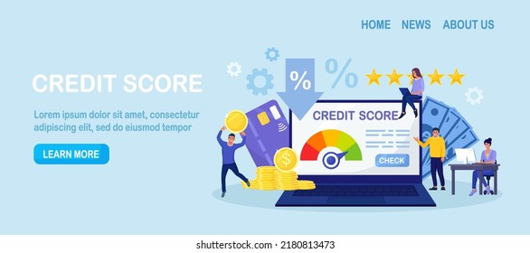 Credit Score, Rating. People Examining Client Creditworthiness Report With Credit History . Bank Analysts Evaluating Ability Of Prospective Debtor To Pay Debt. Payment History Data Meter. Loan Mortage