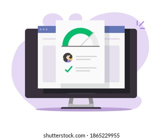 Credit score rating points vector, digital personal skills info history data assessment, online web report of financial check website flat cartoon illustration, loan rank inspection or expertise