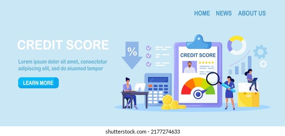 Credit Score, Rating. Women Examining Client Creditworthiness Report With Credit History . Bank Analysts Evaluating Ability Of Prospective Debtor To Pay Debt. Payment History Data Meter. Loan, Mortage