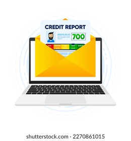 Credit score report in clipboard. Notifications to the mailbox with a finance history. Business report concept. Credit rating. Vector illustration.