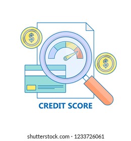 Credit Score, Credit Report Concept Line Vector Icon Isolated On White Background