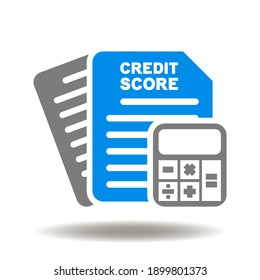 Credit score report list with calculator vector icon. Credit score analysis symbol.