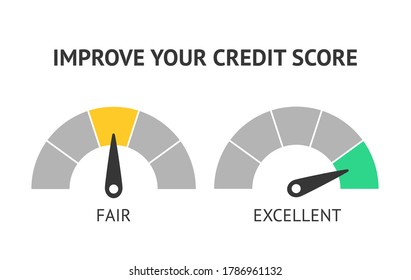 Credit score scale showing fair and exxelent value vector icon isolated on white background. Improve your credit score advices